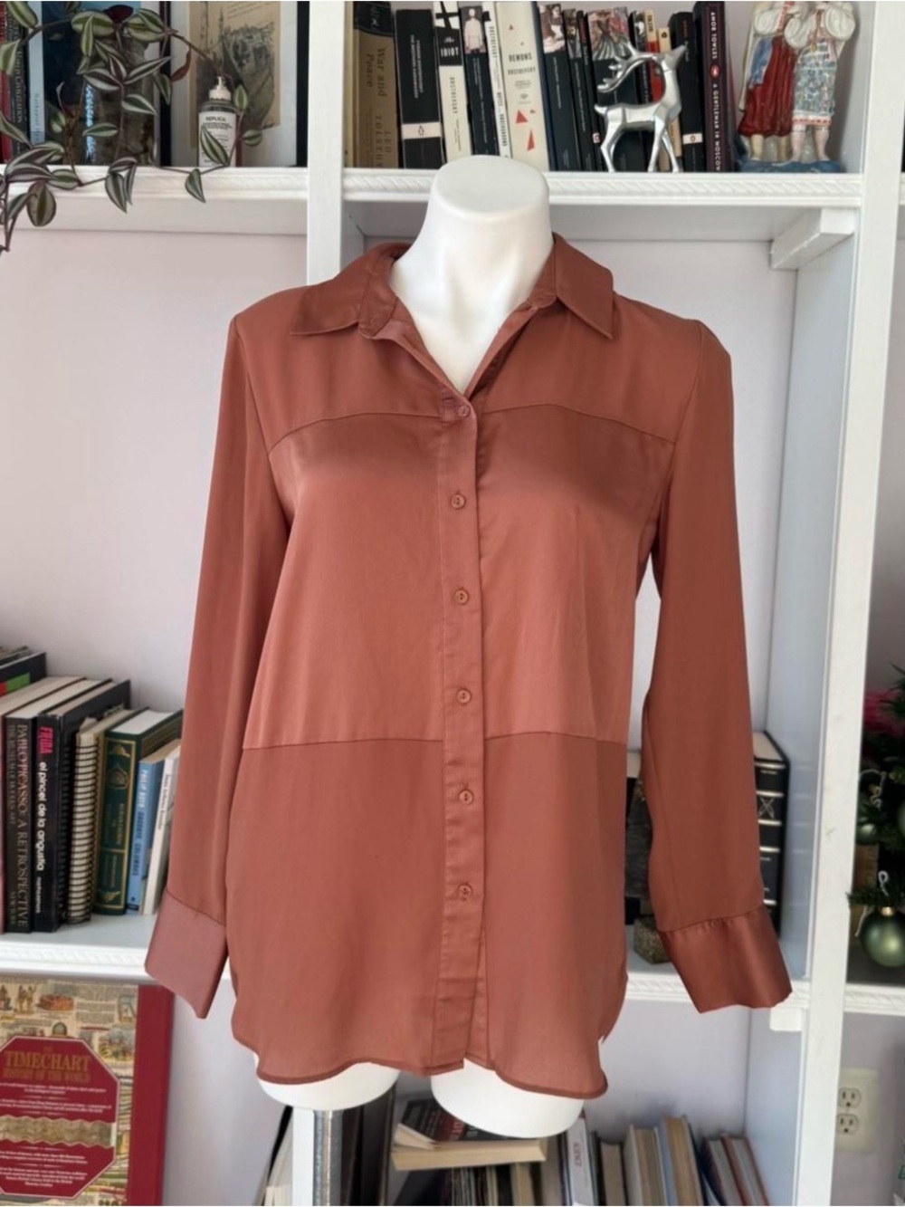 Mango Rust Button-Front Long-Sleeve Blouse